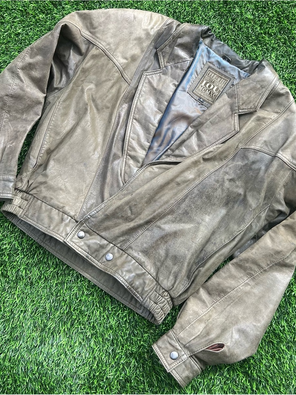 Vintage Faux-Leather Men's Jacket - Olive Green